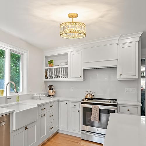 Miniatura 3 de Lámpara de techo de cristal, moderna lámpara de montaje semiempotrada, lámpara de techo dorada para cocina, dormitorio, comedor, pasillo, 3 luces,