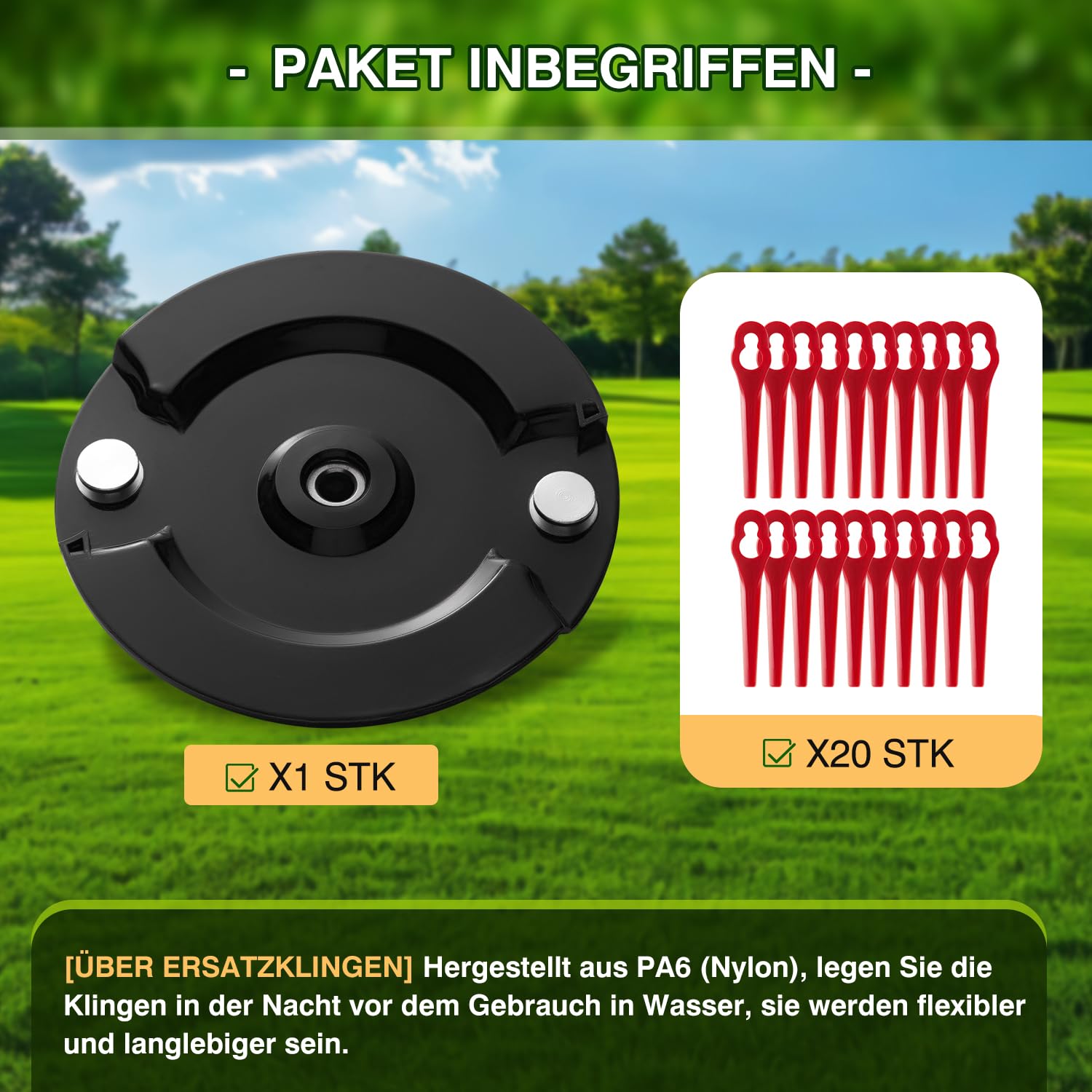 Disco de doble hoja compatible con desbrozadora inalámbrica GE-CT 18 LI, GC-CT 18/24, BG-CT18 LI, BG-CB 18 LI, RG-CT18/1 LI, con 20 cuchillas