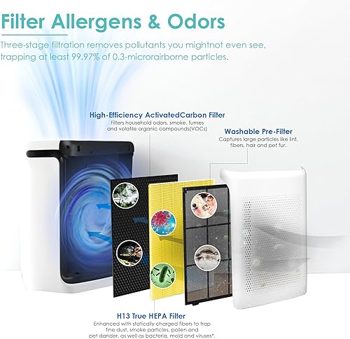 Vista 15 de Flintar Vital 100S Filtro absorbente de toxinas/humo, compatible con purificador de aire LEVOIT Vital 100S, filtración de grado H13 + filtro