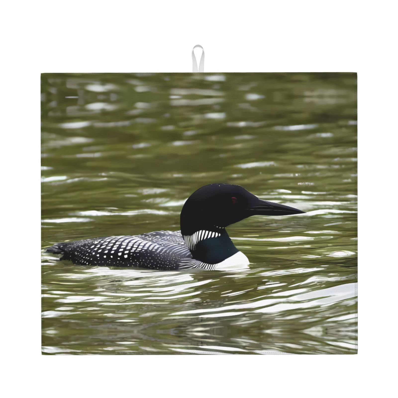 WHJDPP Loon Nature Bird Prints Kitchen Drying Mat - Absorbent Dish Drying Throw with Colorful Prints, Quick-Dry Countertop Layer for Dishes & Appliances - Non-Slip & Foldable