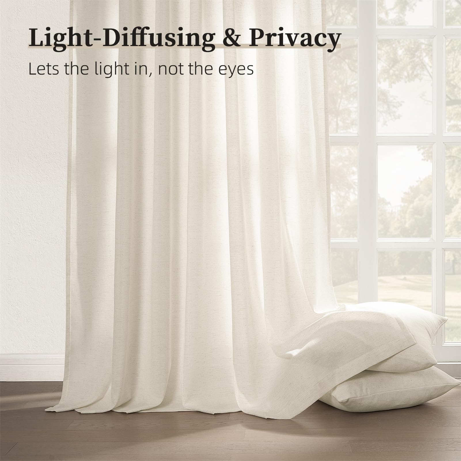Topfinel Tende Per Interni Camera da Letto Salotto Moderne Beige Lino e Cotone Naturale con Anelli Oscuranti Tenda Salotto Porta Finestra Bagno Cameretta Bambina Tendine per Finestre 140 x 225 cm, 2pz