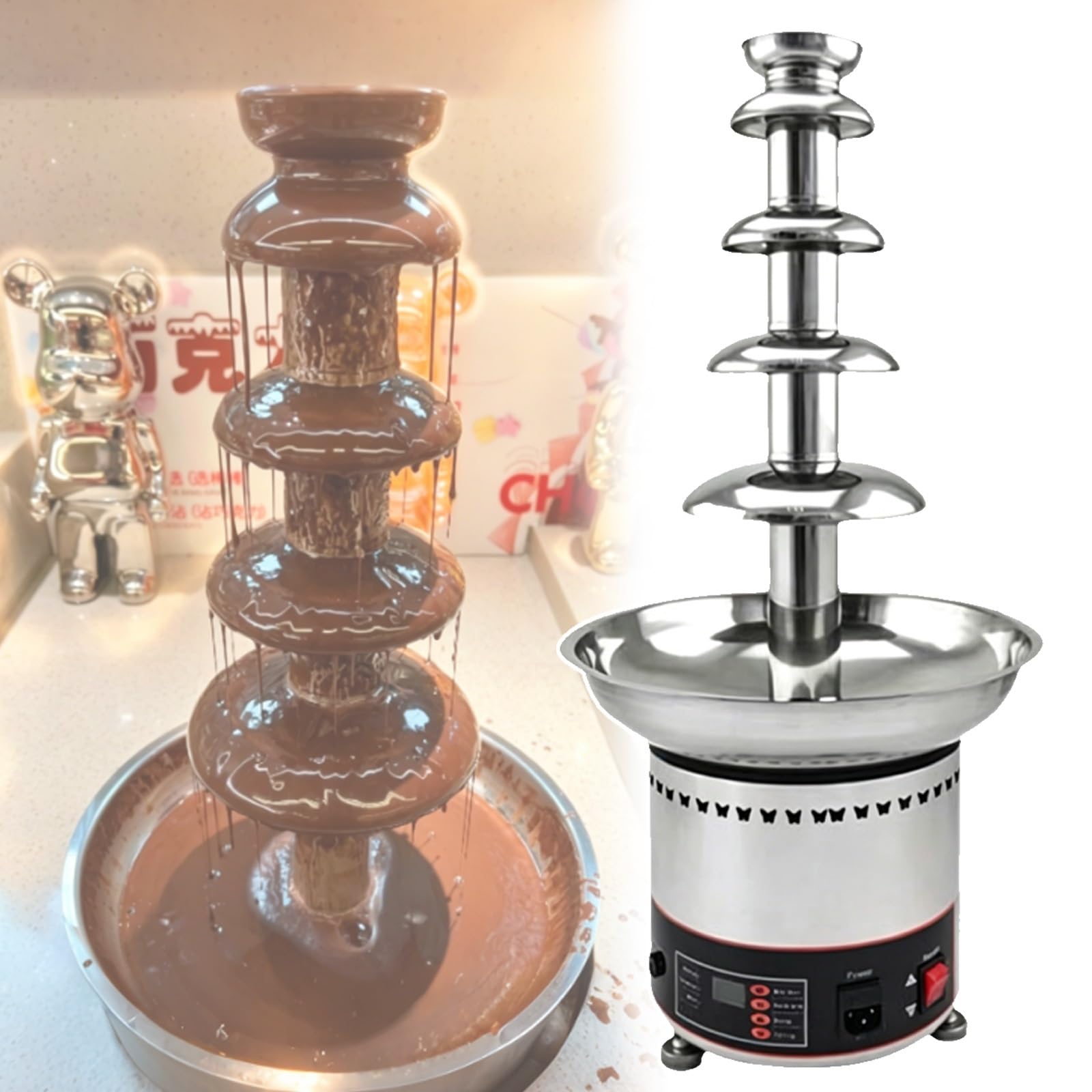 Macchina della fontana del cioccolato, macchina di fusione commerciale dell'acciaio inossidabile 304 con controllo digitale per matrimoni, feste, eventi e ristoranti