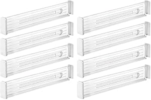 mDesign Expandable Dresser Drawer Dividers with Foam Ends (8 Pack, Clear)