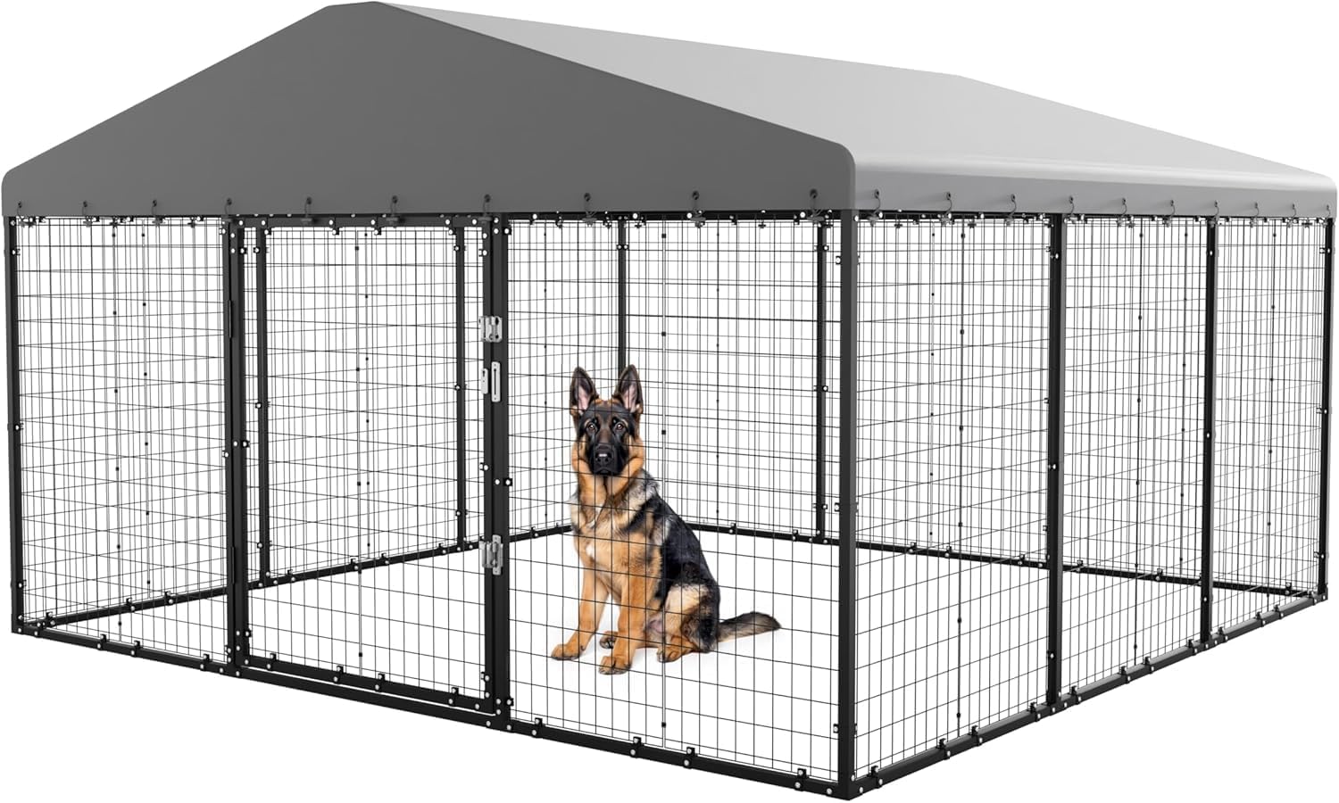 118"×118"×70.9" Large Outdoor Dog Kennel with Roof,Heavy Duty Dog Cage with Double Secure Locks,Anti-Rust Galvanized Steel Dog Fence Pen with Water Resistant Roof Cover