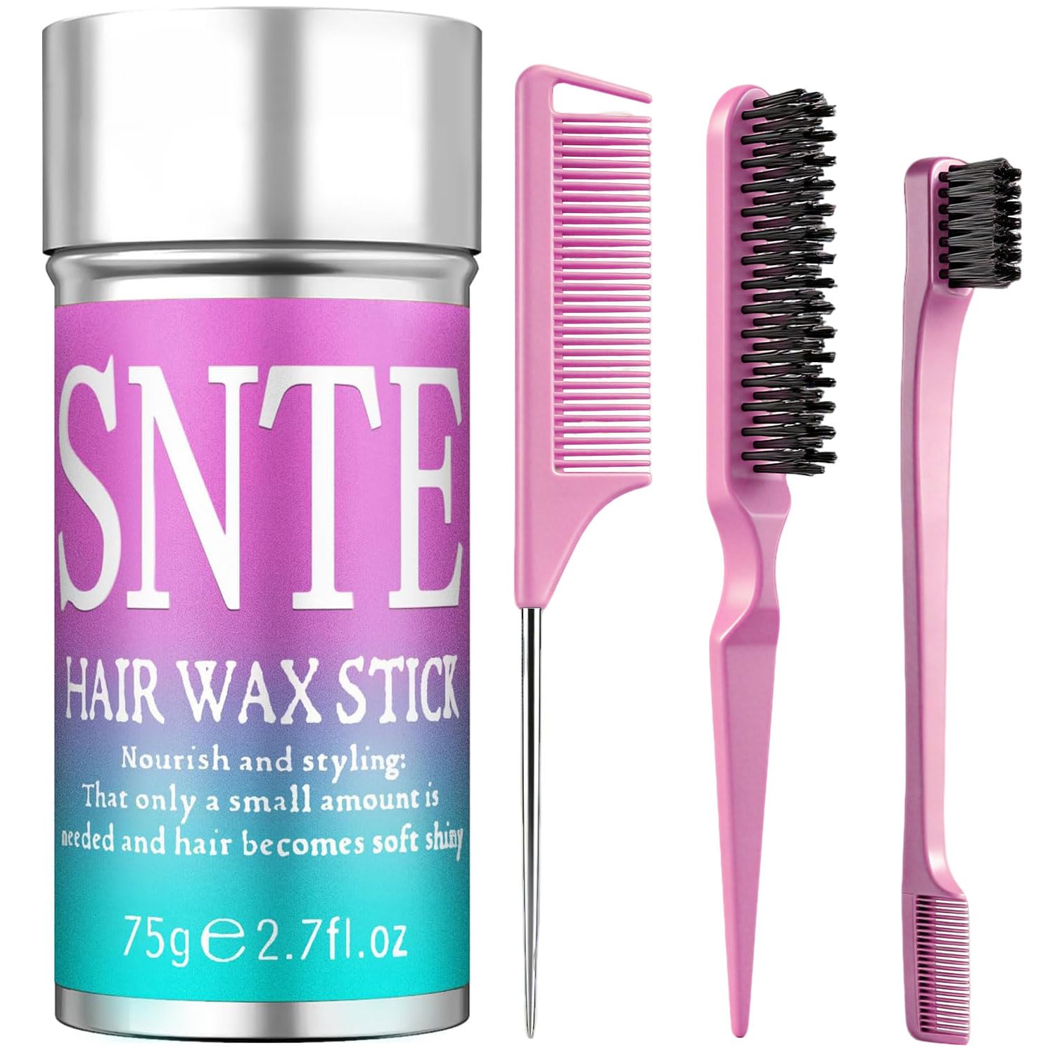 Hair Wax Stick & Slick Back Hair Brush Set - Taming Frizz & Smoothing Flyaways for Kids, Women & Men - Creating Sleek Ponytails, Buns & Defining Edges - Styling Accessories for Teen Girls Gift