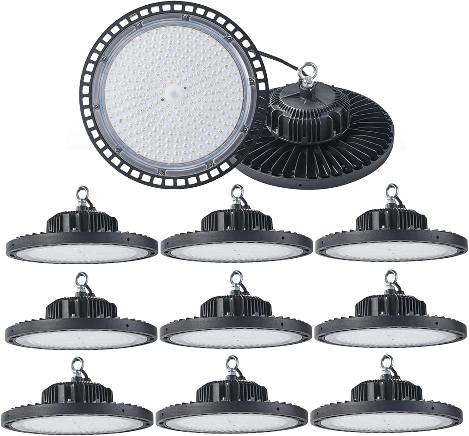 200W UFO LED High Bay Light 10 Pack, 30,000lm LED High Bay Lights with UL/ETL/CE Listed 150LM/W High Efficiency Lamp for Gym Factory Barn Warehouse(10pcs,150w)