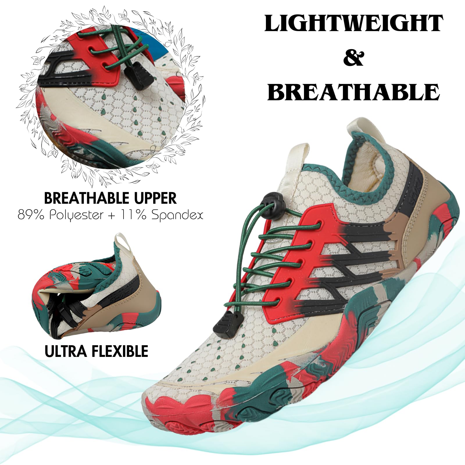 HiGropcore Water Shoes Men Women, Barefoot Wide Toe Box Beach Shoes, Quick Dry Breathable Swim Aqua Socks with Drainage