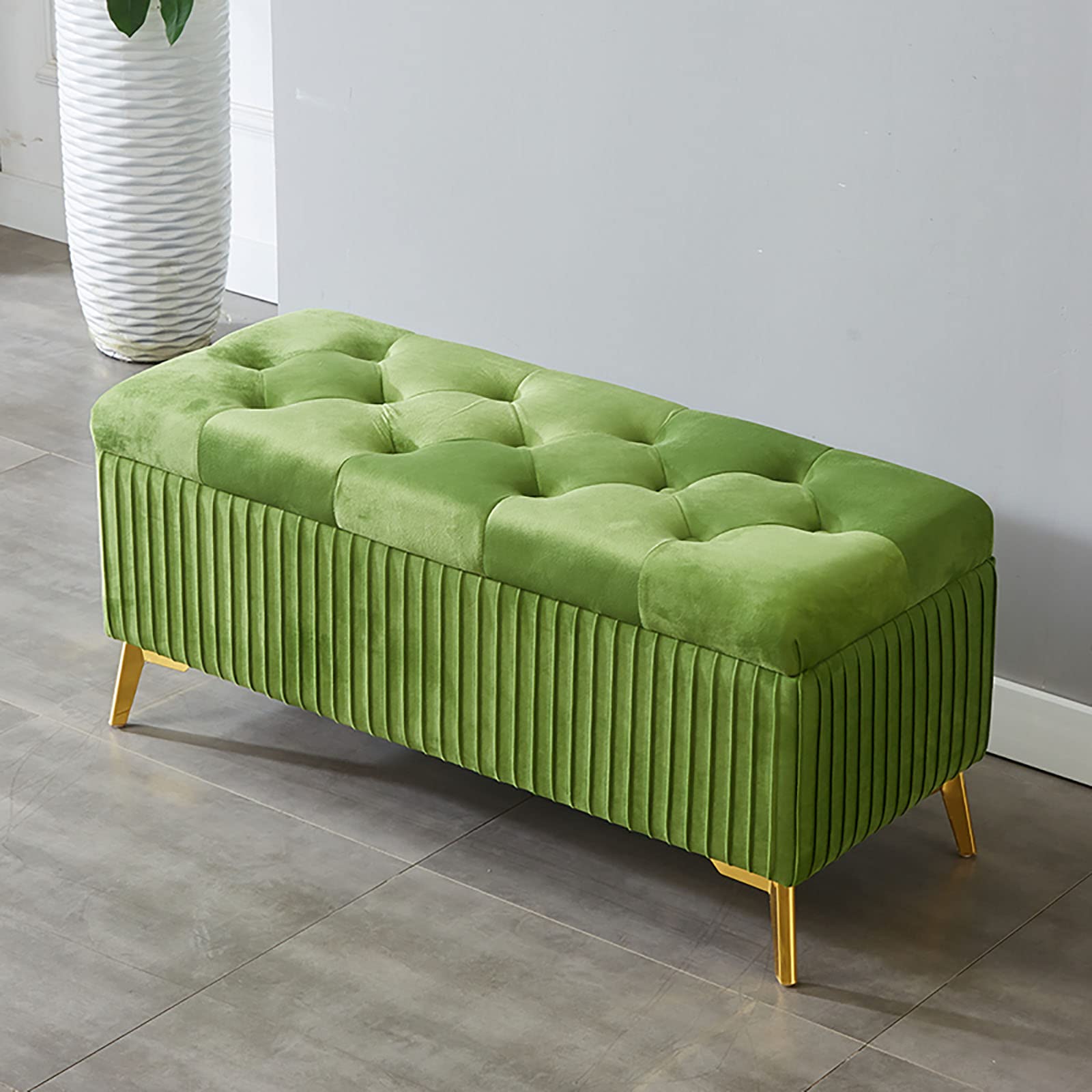 LMMIAOZ Velvet Storage Foot Stool Bench for Living Room Green 80x39x45cm