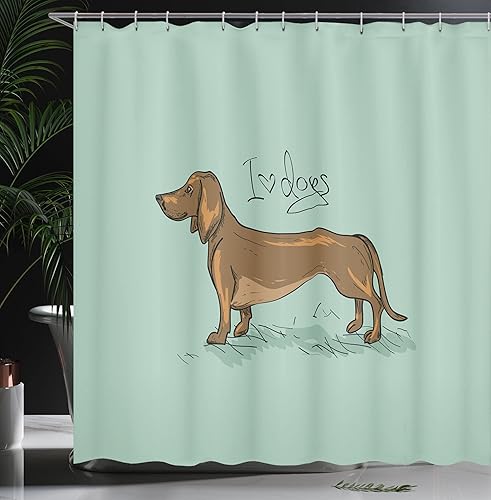 Miniatura 3 de Ambesonne Cortina de ducha de perro salchicha, cachorro salchicha sobre un fondo turquesa abstracto, animal de raza pura, juego de decoración de