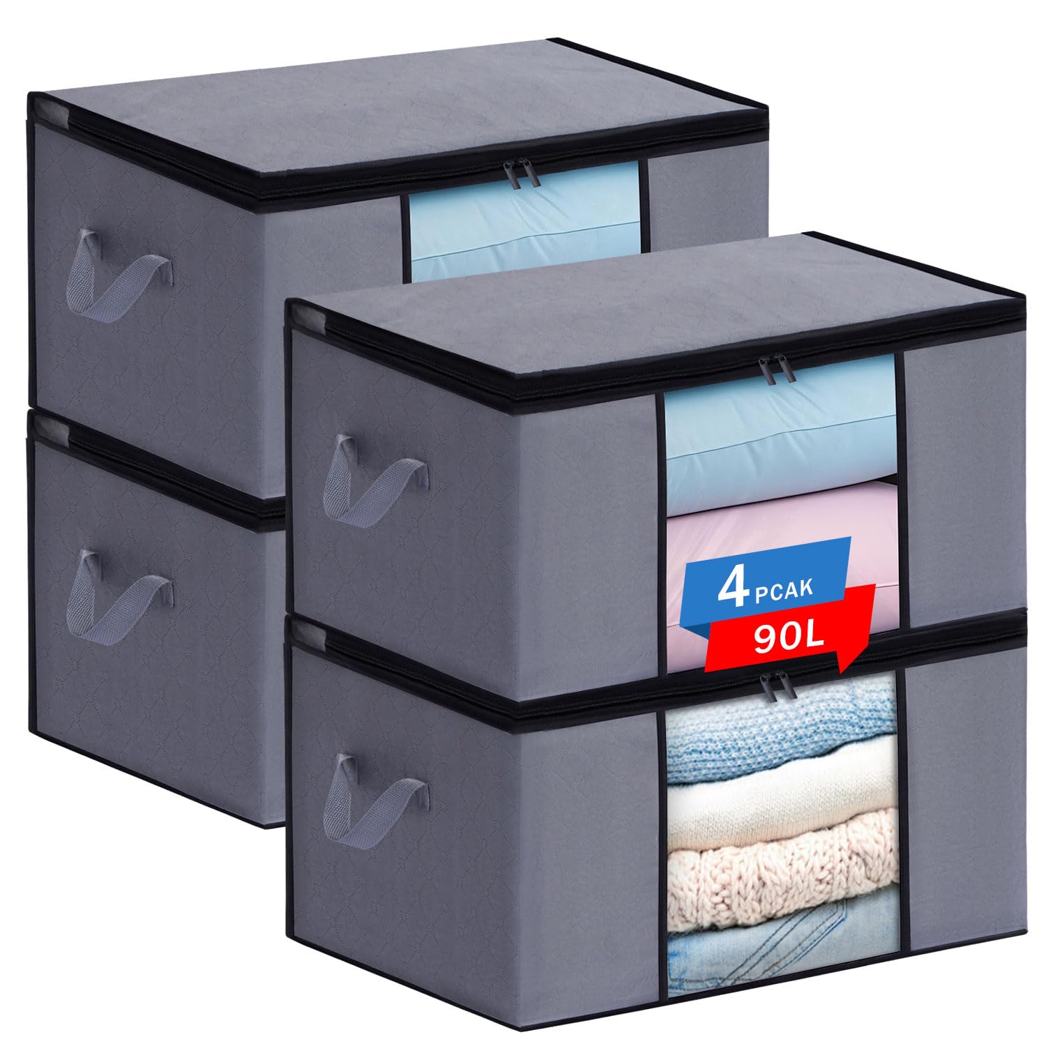 JAECU 4pcs 90L Bedding Storage Bags Clothing Storage Containers