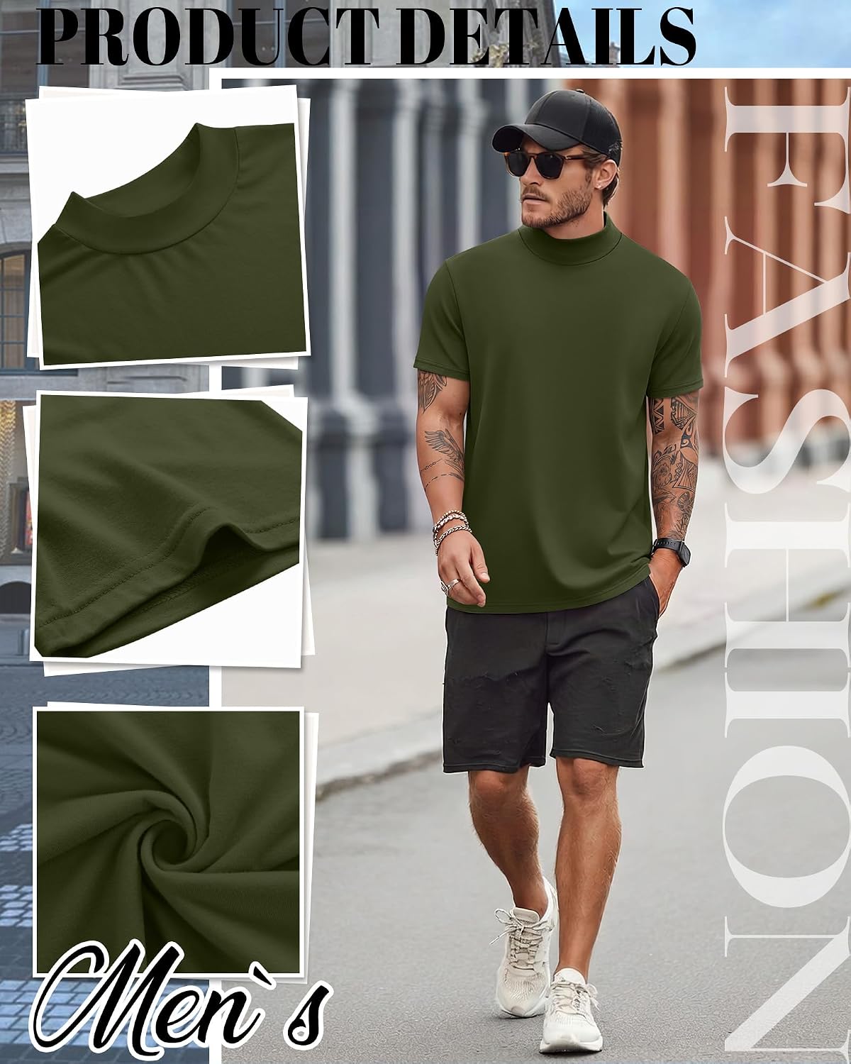 August Alley 3 Pack Men's Mock Neck T Shirts