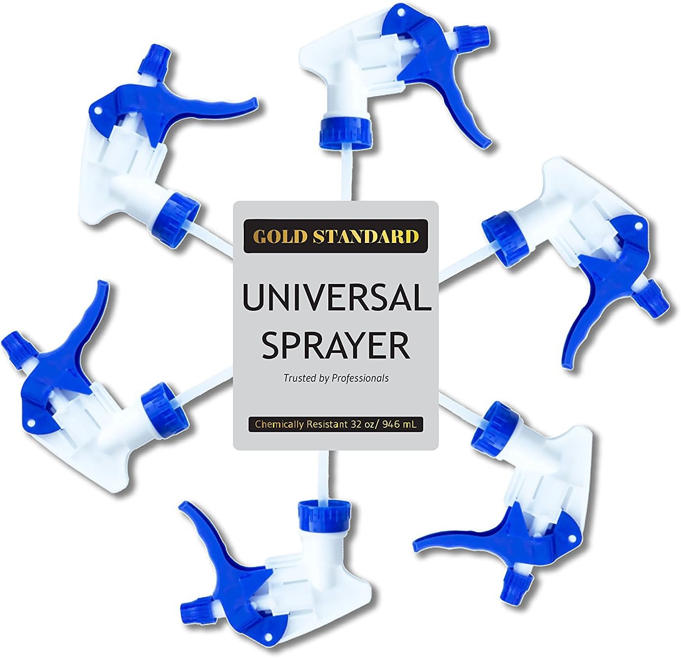 Gold Standard 32 oz Empty Plastic Spray Bottle Pump Nozzles - Industrial Strength for Commercial or Home Use (6 Triggers)