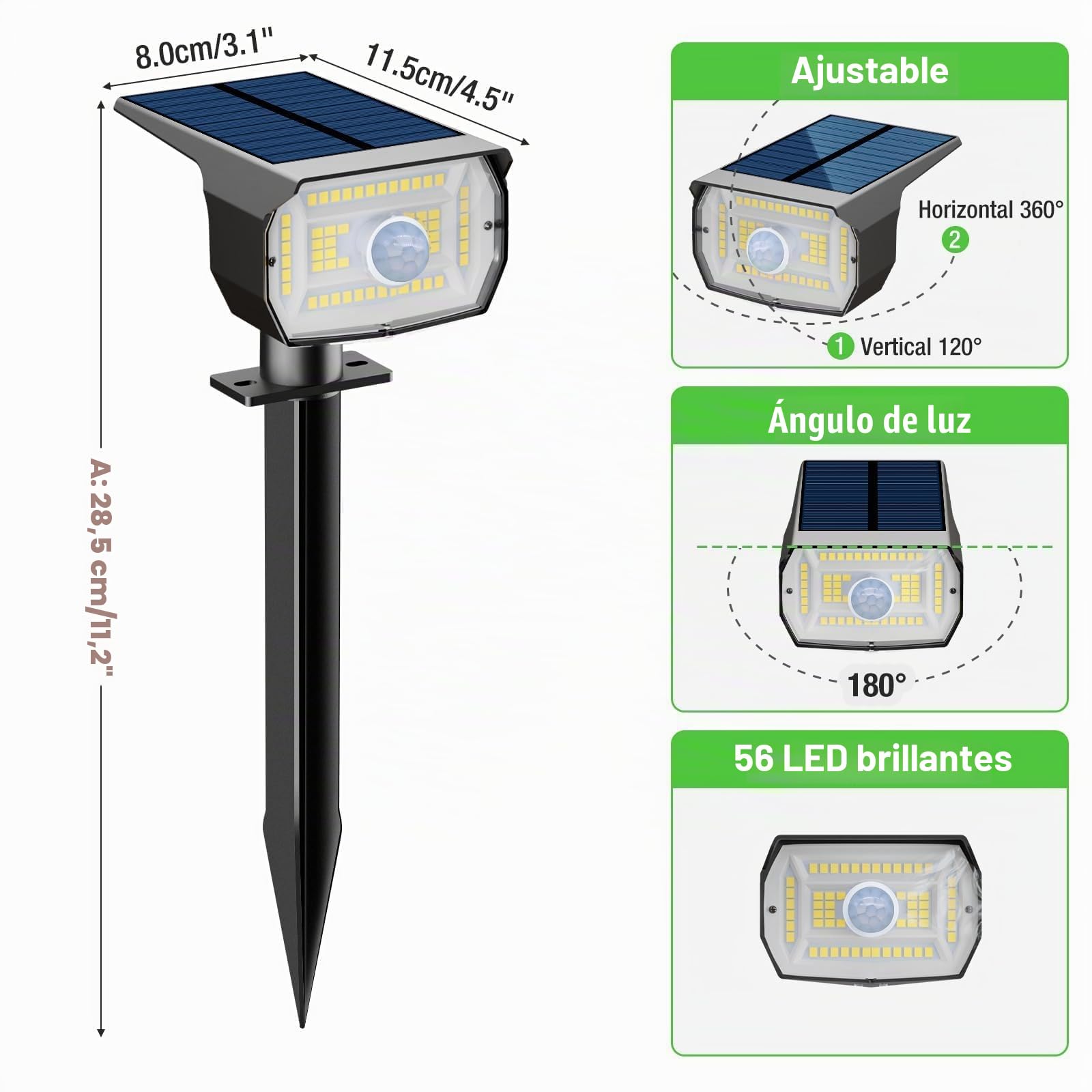 nipify Luz Solar con Sensor de Movimiento, 6 Piezas Luces LED Exterior Jardín, Focos Potentes Impermeables IP65 para Caminos y Suelo