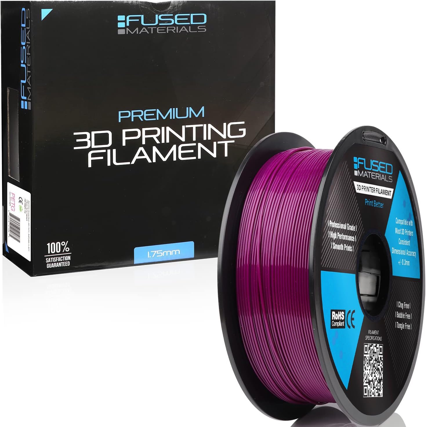 Fused Materials PETG 3D Printer Filament Fused Materials - 1kg Spool, 1.75mm, Dimensional Accuracy +/- 0.03 mm