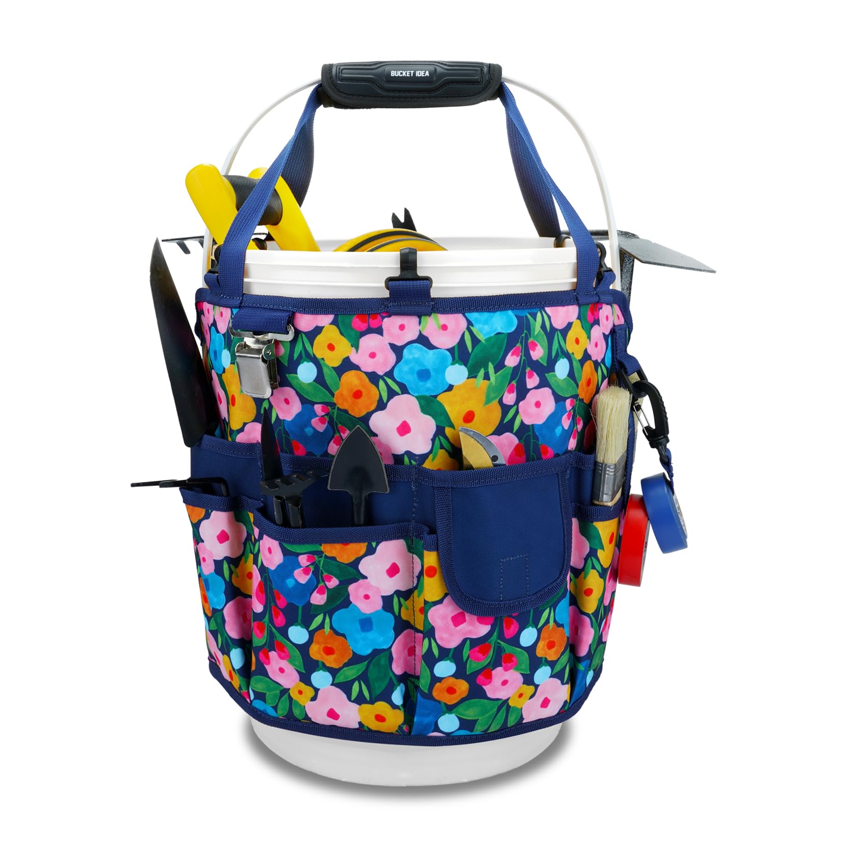 KUNN 18-Pocket Bucket Tool Organizer | Heavy-Duty 5 Gallon Bucket Caddy with Hangable Handle | Gardening Tool Bag & Garden Caddy Accessory for Gardeners, Blue