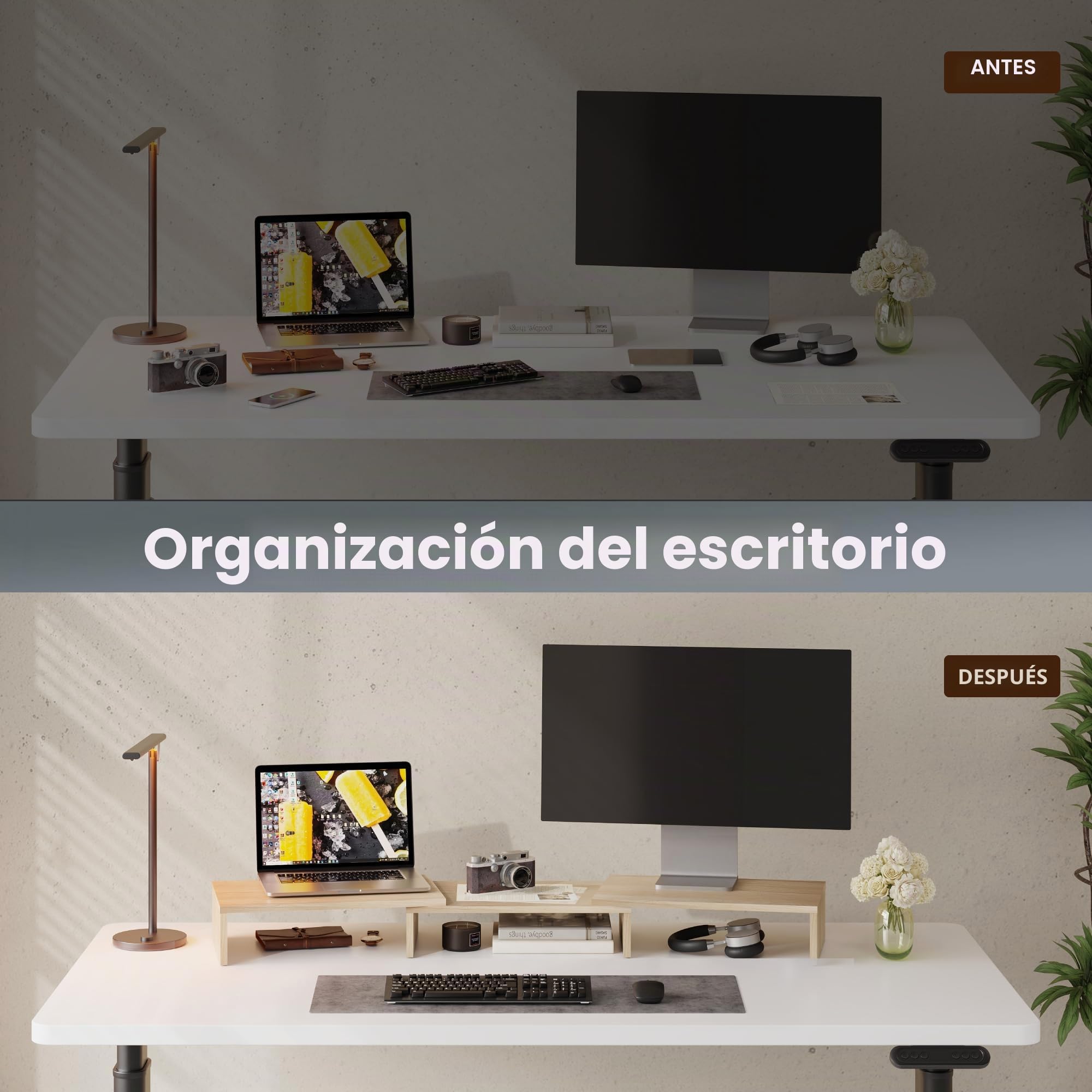 FITUEYES Soporte Monitor Elevador Monitor de Madera con Longitud y Ángulos Ajustables para 2 Monitores 92.5-108 x 23,5 x 10,2cm (Amarillo) DT108006WO