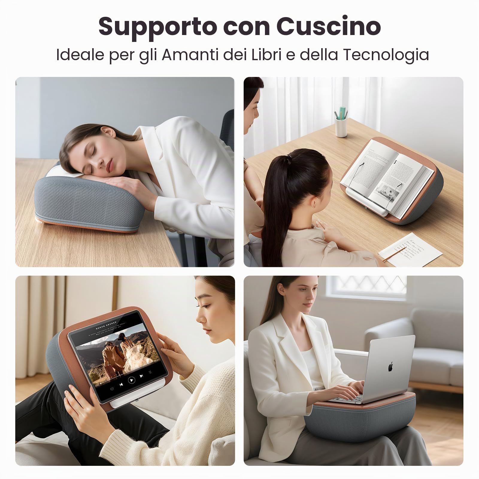 Tounee Supporto Lettura - Pillow Beanbag Ultra Soffice per Libri/Tablet - Lettura Senza Mani Letto/Canapé - Riduce Fatica Cervicale - Perfetto per Lettori & Utenti Tablet/Laptop - Grigio