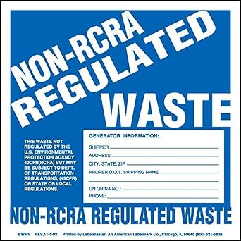 Labelmaster BWMTL Non-RCRA Regulated Waste Label with Generator Info, Thermal PVCF Pack of 100, 6 x 6 inch
