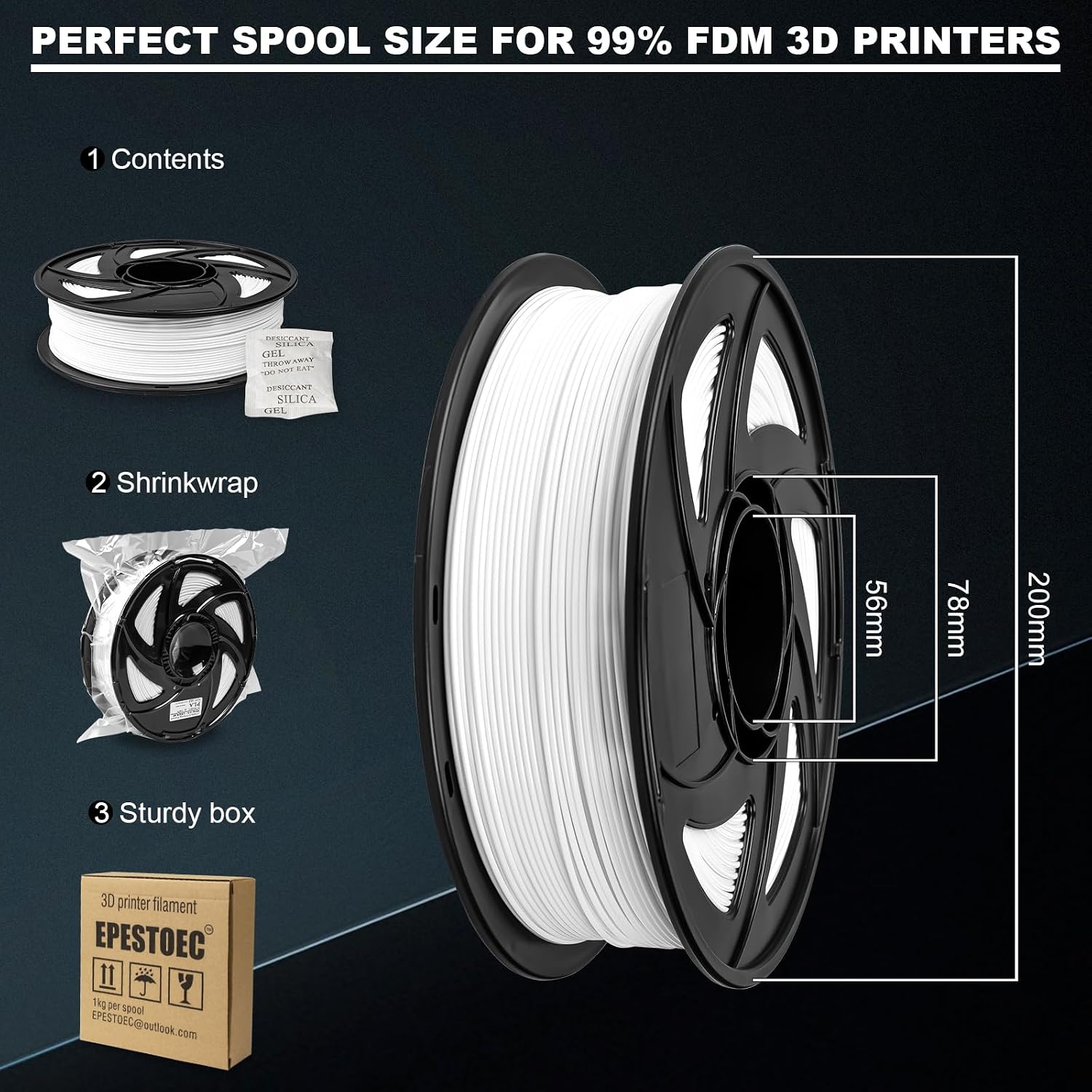 EPESTOEC 3D Printer Filament, pla Filament 1.75mm,PLA 3D Printer Filament Vacuum Packaging 1kg, Dimensional Accuracy +/- 0.03mm, Fit Most FDM 3D Printers (PLA White 1-Pack)