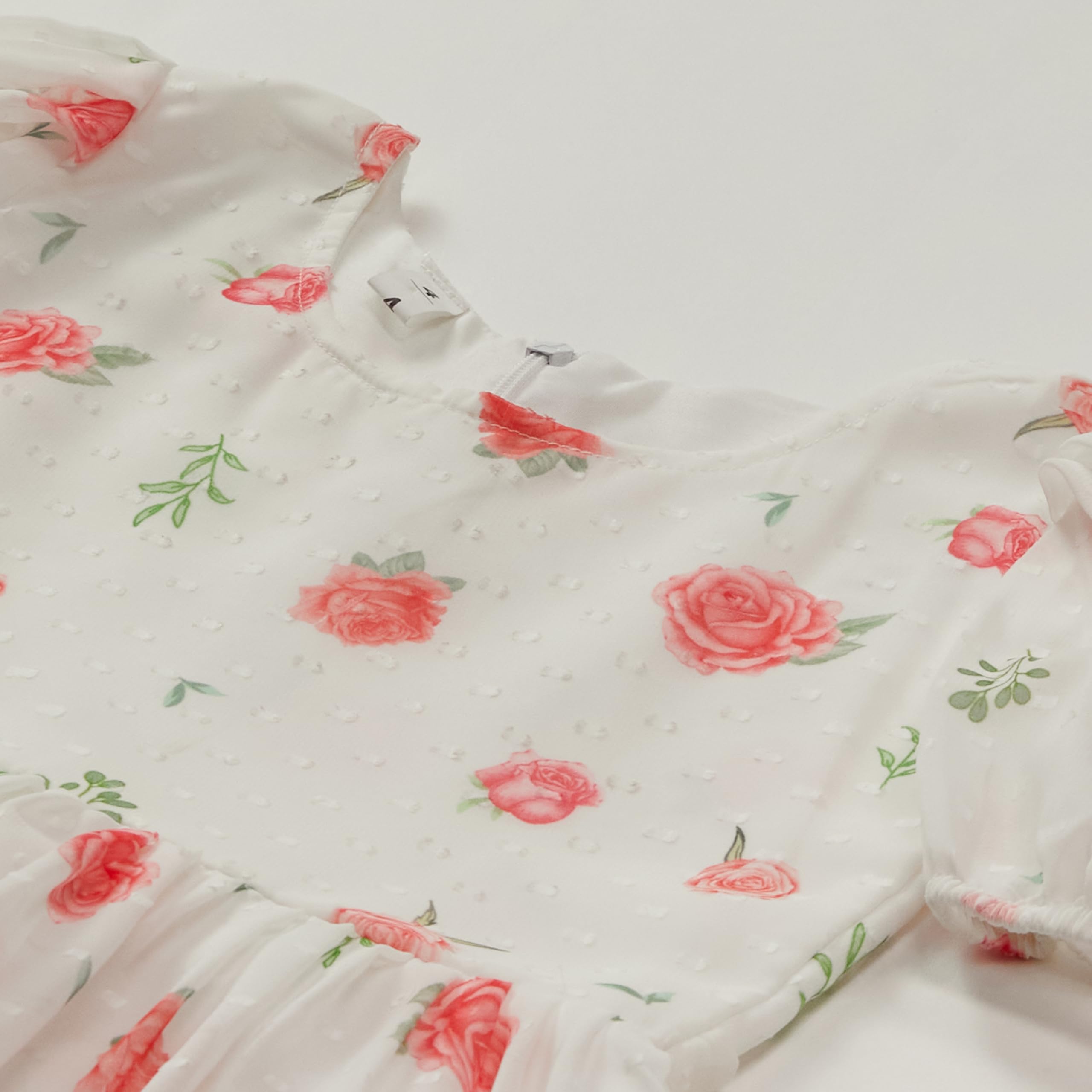 TAGAS Vestido de mujer con estampado floral de lunares suizos sin mangas con cuello redondo elástico en la cintura para niñas (KD-399)