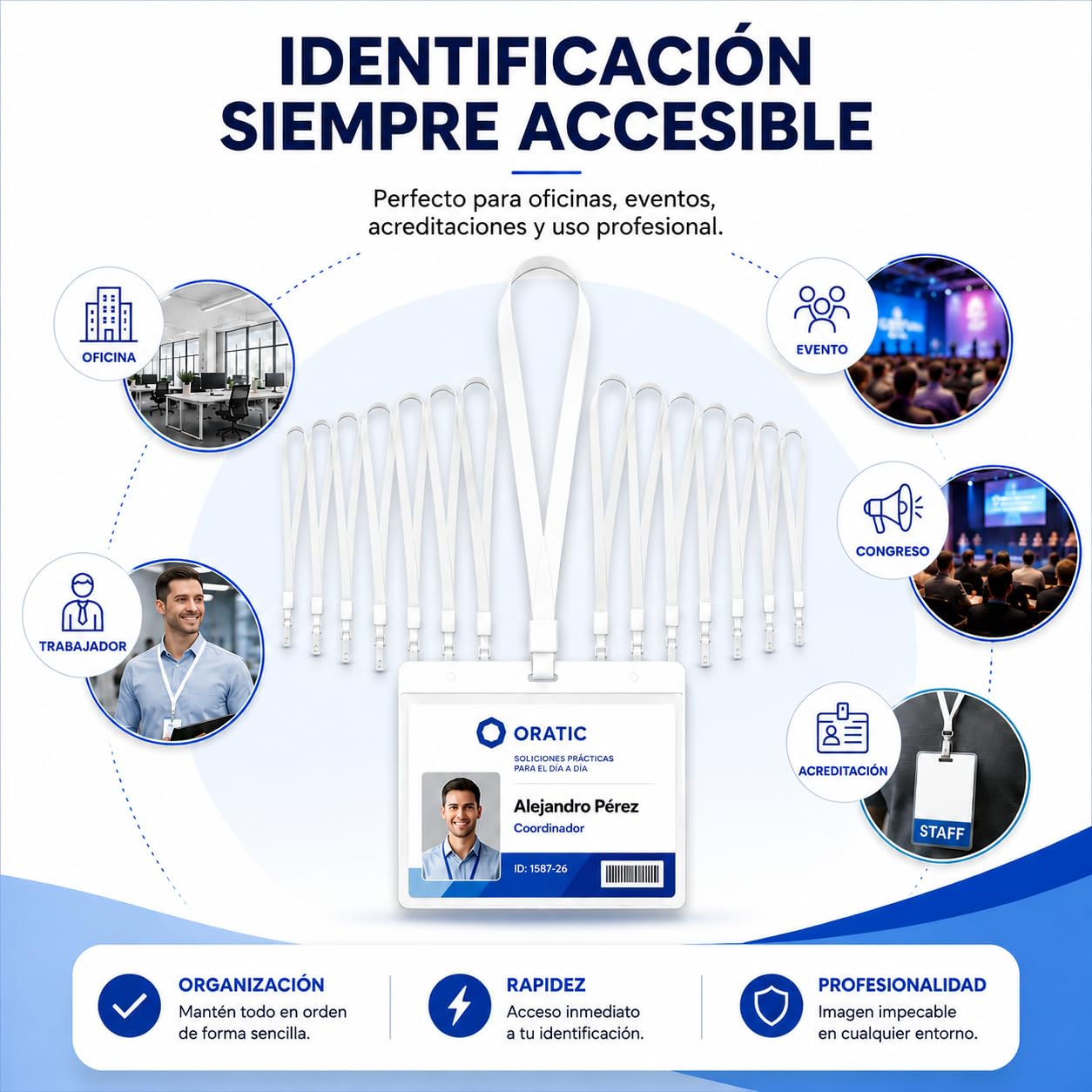 Pack 20 Porta Tarjetas Identificativas con Lanyard Blanco y Funda Transparente 110x80mm