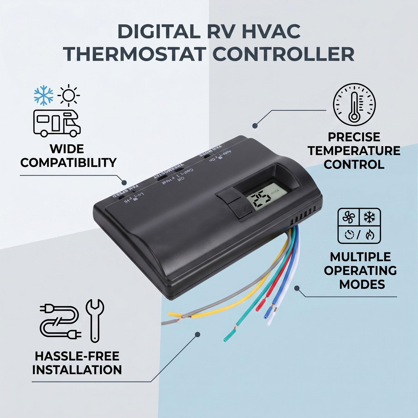 Termostato Digitale per, Installazione Semplice Termostato Digitale per Controllo Preciso della Temperatura per, Controllo HVAC per con Cavi Codificati a Colori per Serie Mach 8330