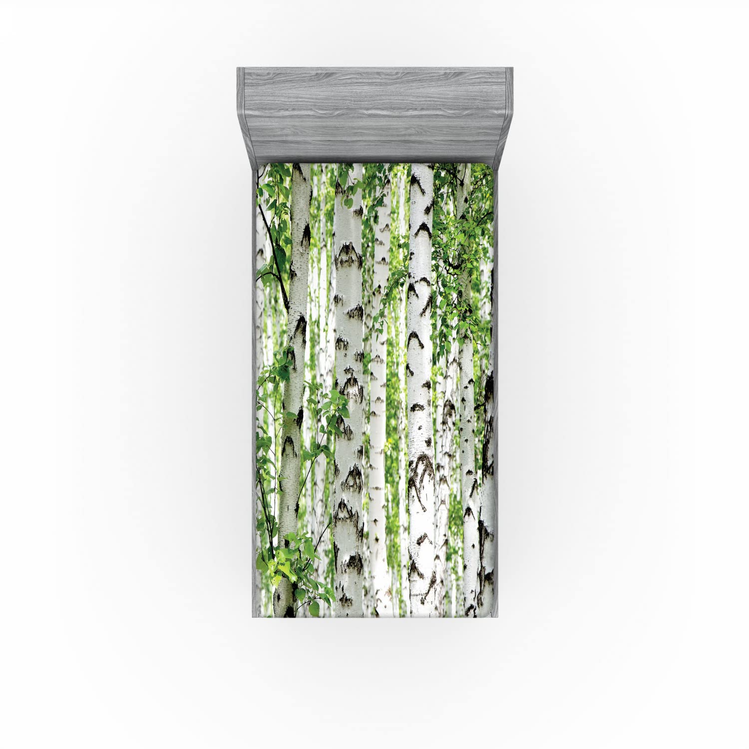 Ambesonne Forest 2 Pack Fitted Sheet, Wildlife Nature Summer, Bed Cover All-Round Elastic Deep Pockets 2 Pieces, Package Contains 2 Twin XL Size Fitted Sheets, White Grey Green