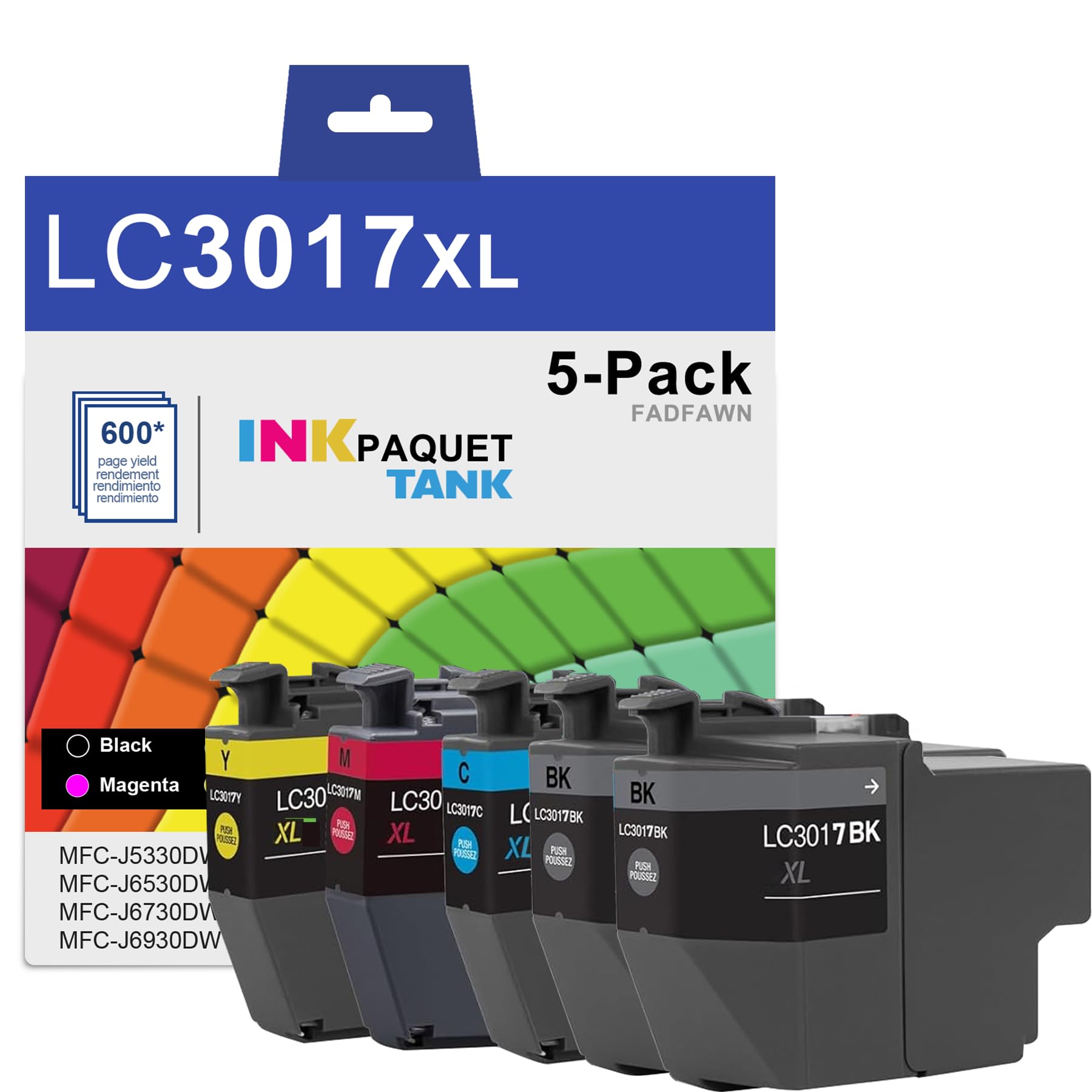 LC3017 LC3017XL Ink Cartridges High Yield (BK/C/M/Y, 5-Pack) - for Brother LC3017BK LC3017C LC3017M LC3017Y Ink Replacement for Brother MFC-J5330DW MFC-J6530DW MFC-J6730DW MFC-J6930DW Printer