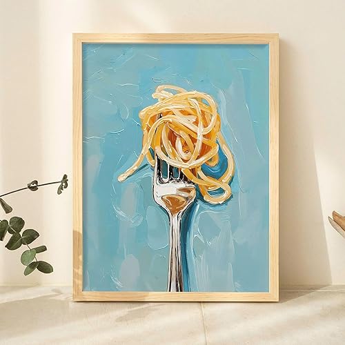 Miniatura 6 de Arte de pared para cocina, arte de pared moderno retro divertido para cocina, arte de pared, impresiones abstractas de pasta y tenedor, decoración