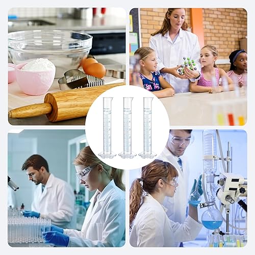 Miniatura 5 de Cilindros graduados de plástico, cilindros de laboratorio de pruebas graduadas transparentes con marcado de 2 lados, cilindros de medición de 1.7 fl