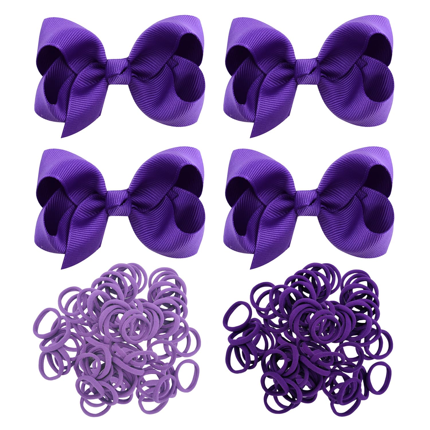 4 Purple Hair Accessories, 50 Pieces Of Women'S Hair Ties, Women'S Bow Hair Clips, Girls' Bow Hair Accessories