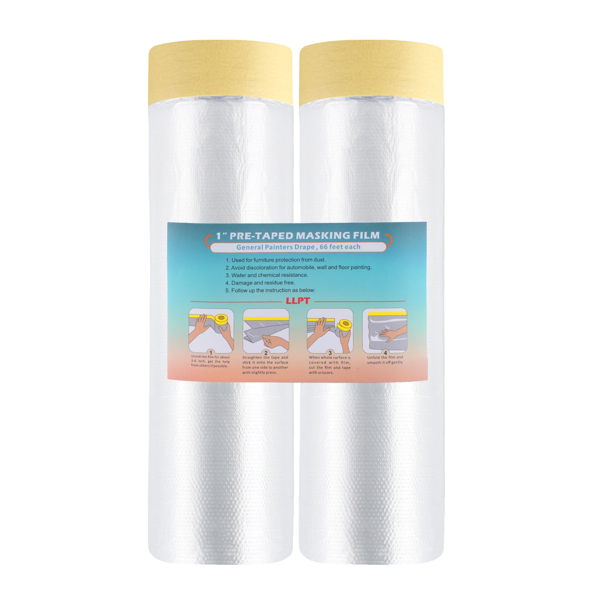 LLPT Tape and Drape Pre-Taped Masking Film, Beige, 150CMX 20M