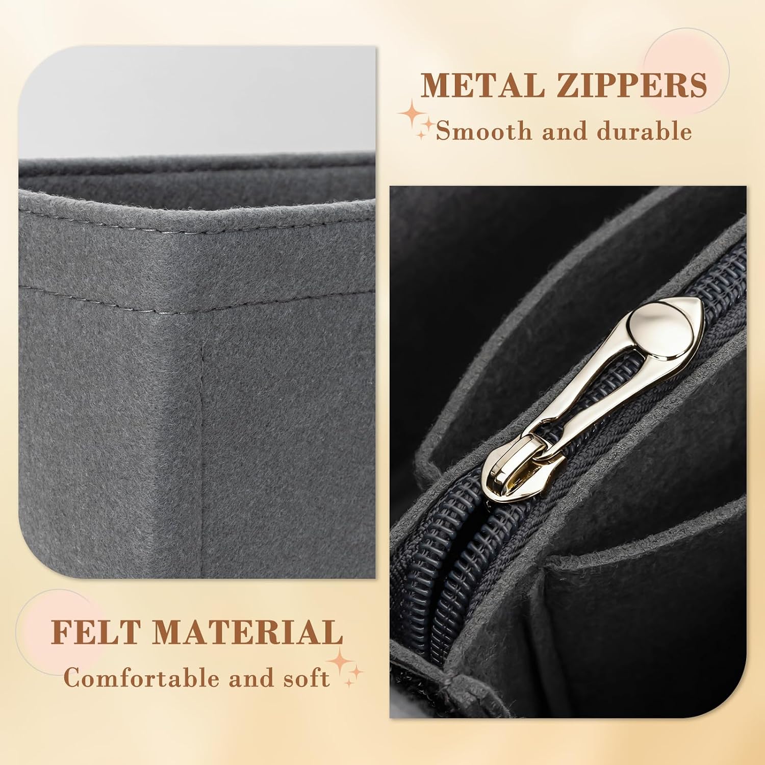 Bag Organizer Insert Compatible with Goyard,Middle Size(12"*5"*6"),Zipper Dividers for Inside Purse