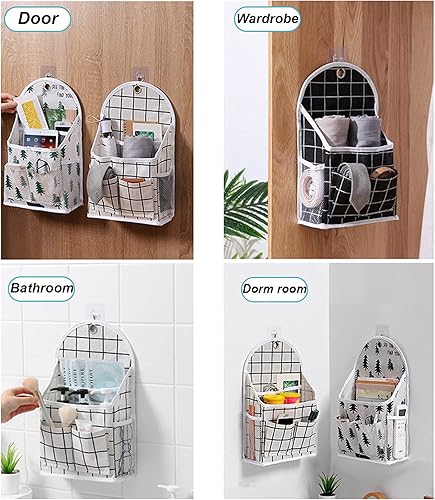 Miniatura 5 de Paquete de 2 bolsas de almacenamiento para colgar en la pared del hogar, cesta organizadora de escritorio, cesta de almacenamiento colgante de lino