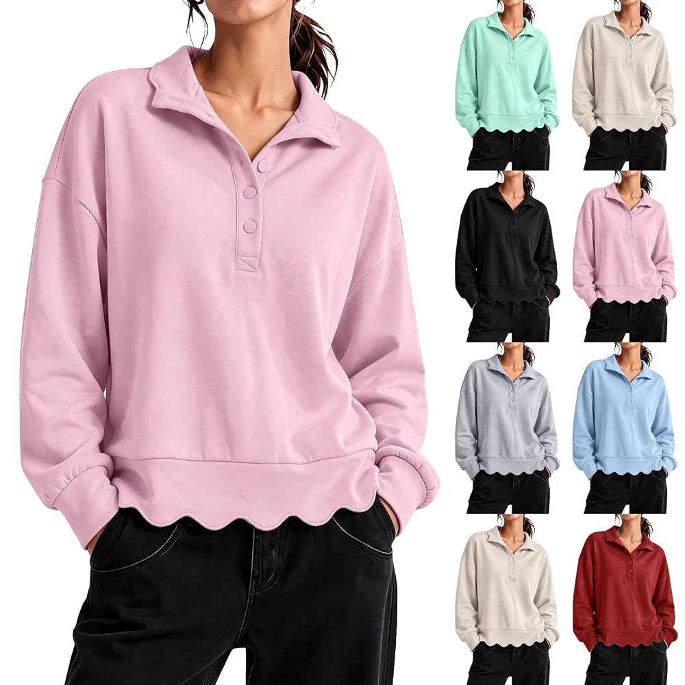 Scalloped Henley Sweatshirt Women