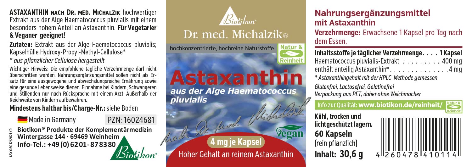 Astaxanthin nach Dr. Michalzik, 4 mg Astaxanthin, 120 Kapseln