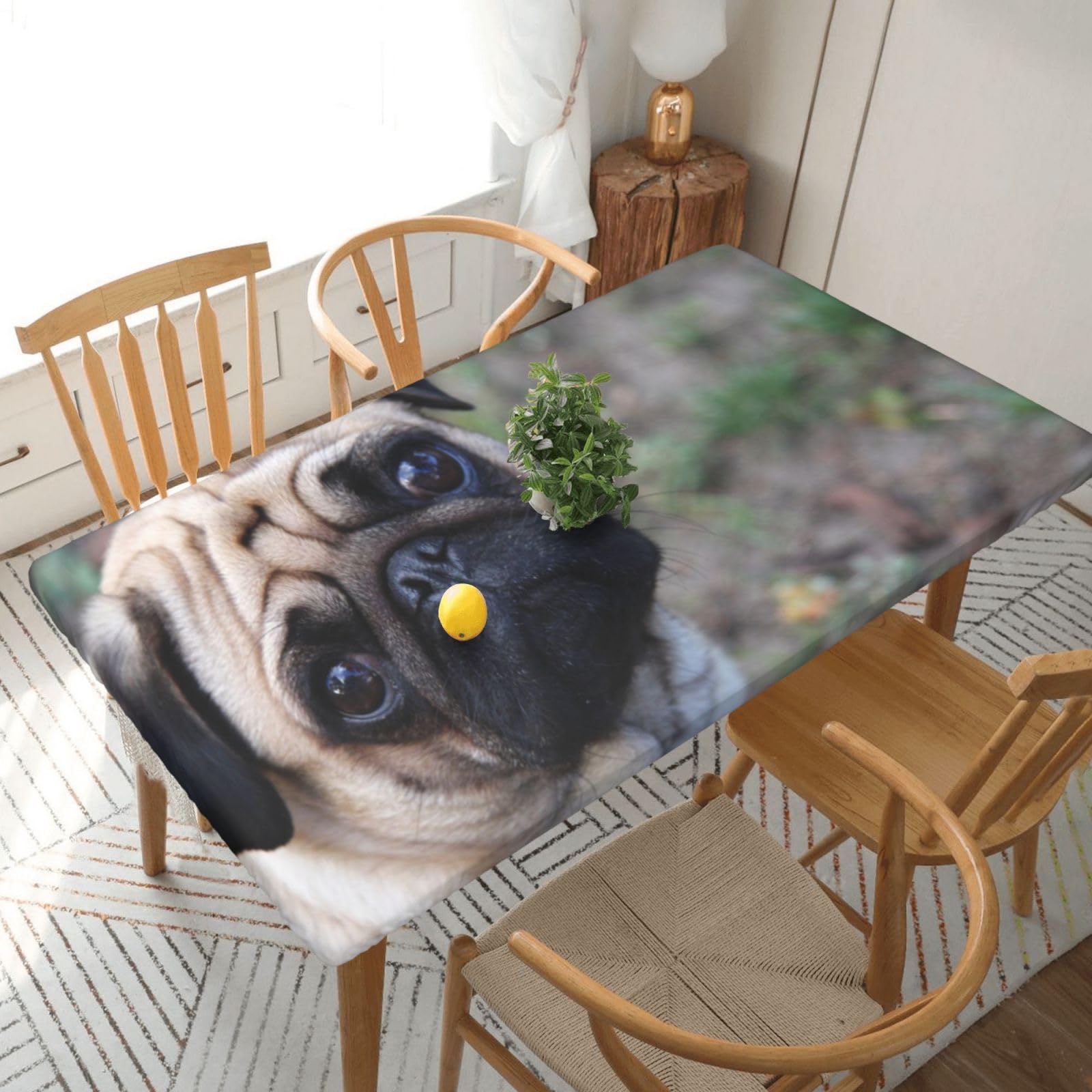 BNVSADC Pug dog Printed 5FT Tablecloth Polyester Kitchen Water Resistant Table Cloth Dining Table Decoration Table Covers, 152x76 CM