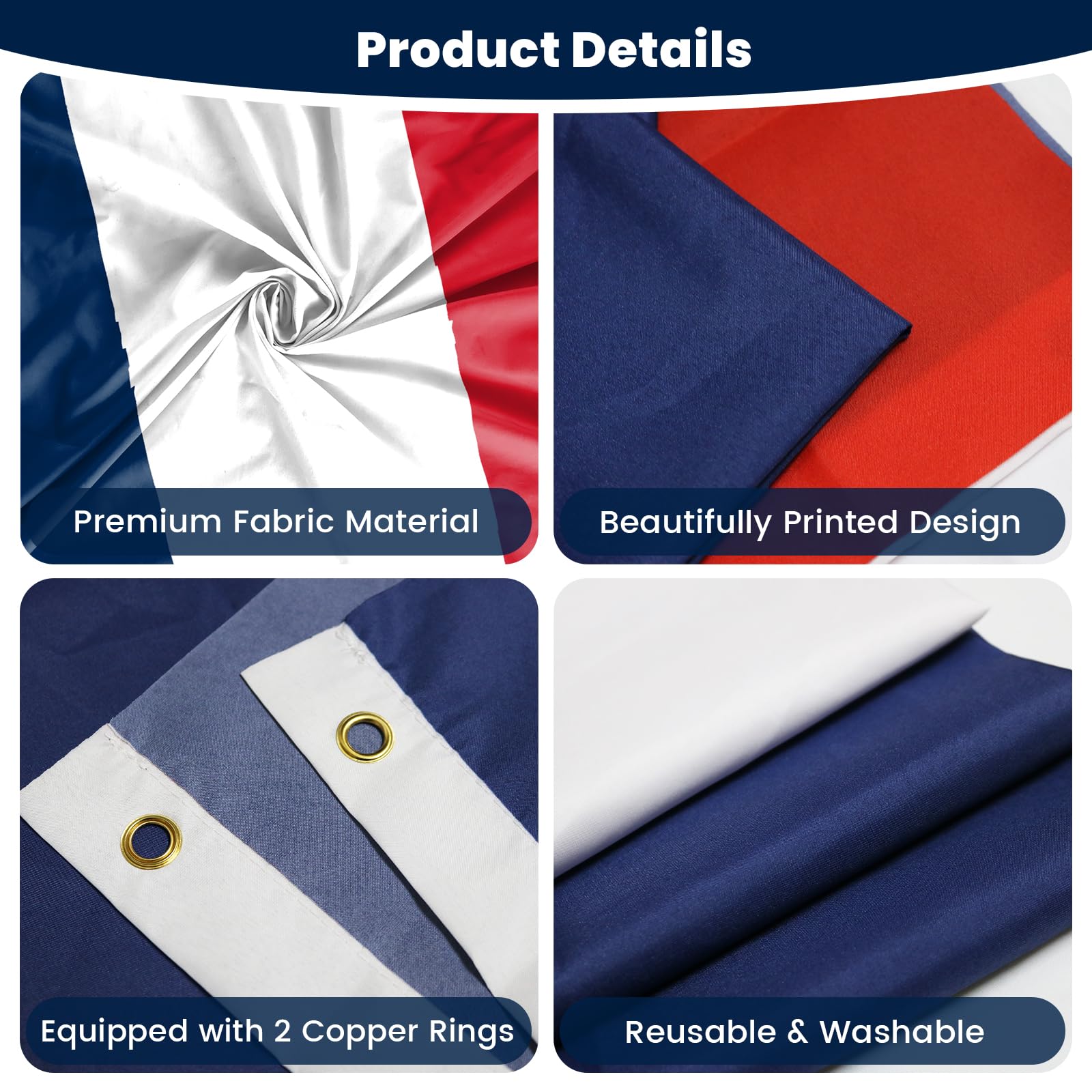PartyYaa French Flag, 5ft x 3ft France Flag for Party Decorations Single Side with 2 Brass Eyelets, Waterproof - Image 3