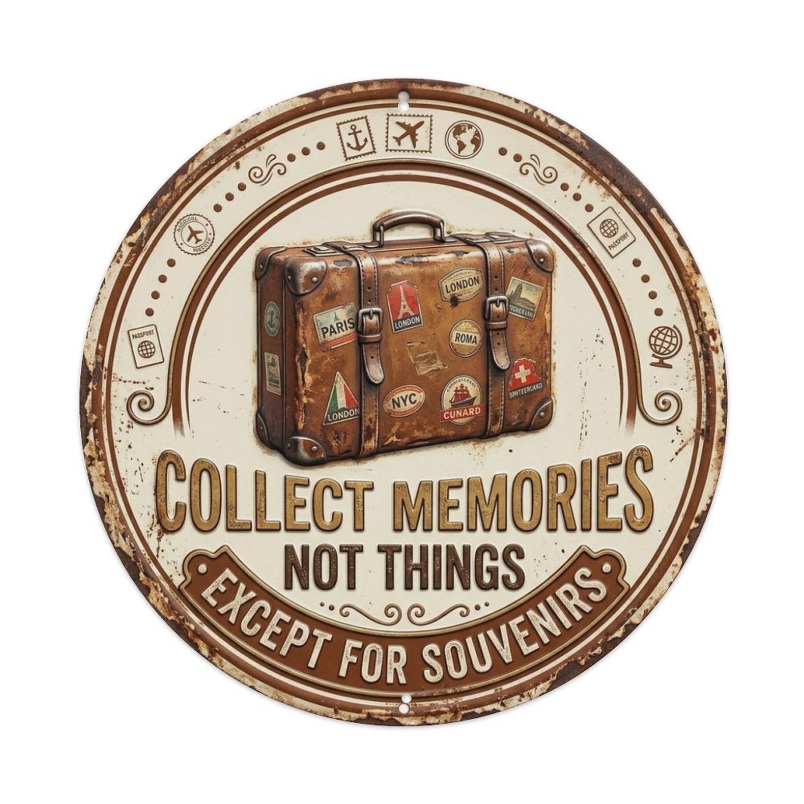 Suitcase Journey Livingroom Vintage Metal Tin Sign Plaque Wall Decor for Cafe, Club Bar, Office, Garden Metal Poster 8x8Inch