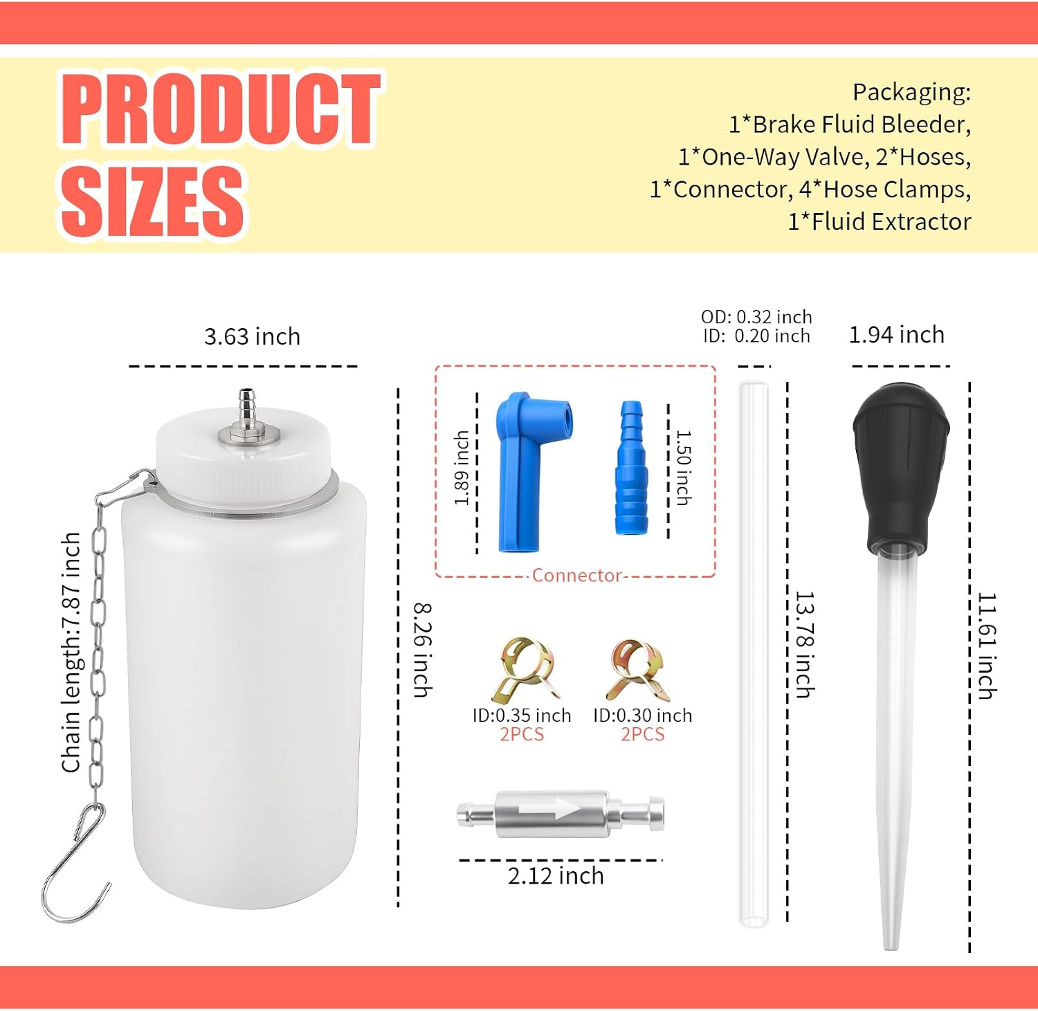 1L One Person Brake Bleeder Kit with One Way Brake Bleeder Valve & 27"" Hose