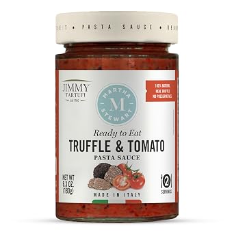 Martha Stewart & Jimmy Tartufi Ready to Eat Truffle & Tomato Pasta Sauce, 6.3 oz Pack of 1 - Real Truffle, Gluten Free, No Preservatives, No Added Sugar, No Colorants, 100% Natural, Italian Pasta Sauce
