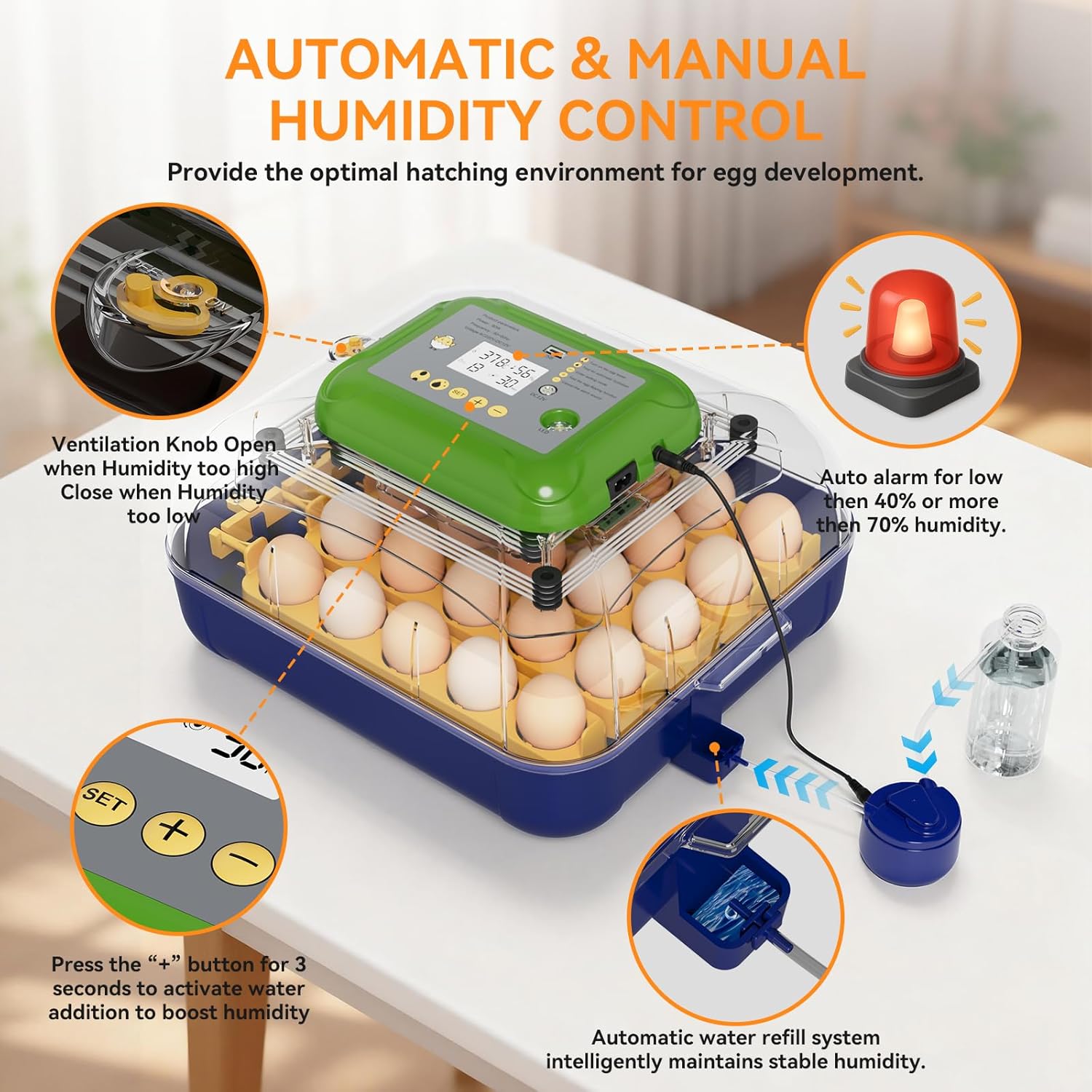 25 Egg Incubator with Automatic Turner, Digital Temperature & Humidity Control, Built-in Egg Candler, External Water Refill, for Hatching Chicken, Duck,Goose, Home, School Use