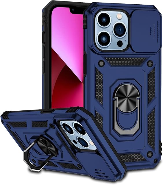 Hitaoyou iPhone 13 Pro Max Case, iPhone 13 Pro Max Case with Camera Cover & Kickstand Military Grade Shockproof Heavy Duty Protective with Magnetic Car Mount Holder for iPhone 13 pro max Blue