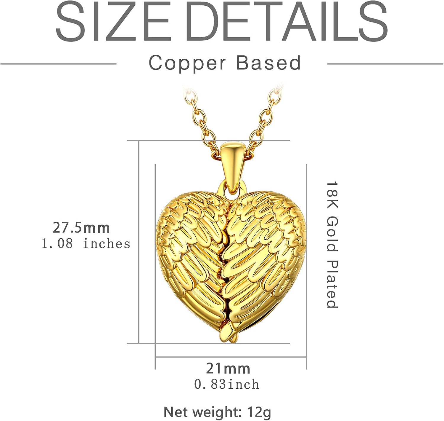 SILVERCUTE Personalized & Engraved Locket Necklace with 18" Chain -Angel Wings Locket, Custom Heart Locket Pendant that Holds Picture, Sterling Silver or Gold Plated