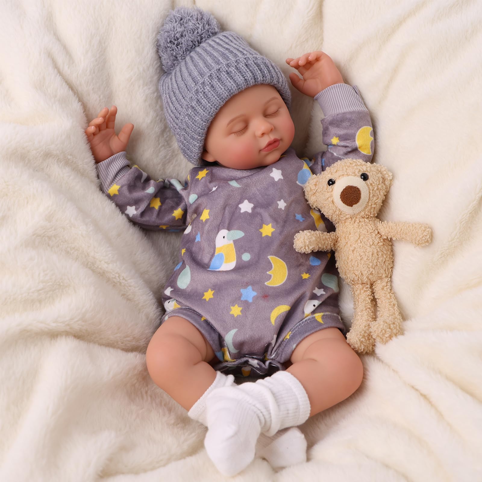 BABESIDE Reborn Baby Boy Doll - 20 Inch Realistic Sleeping Newborn Boy Doll with Cotton Body, Lifelike Reborn Dolls with Outfit & Accessories, for Kid 3+