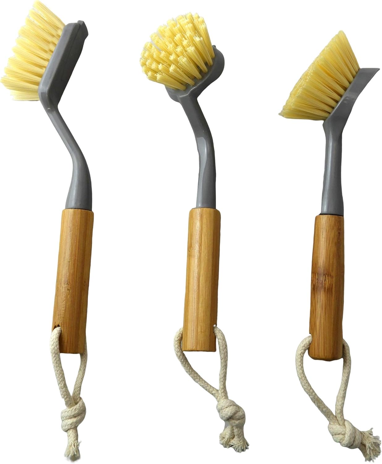3 Pack Bamboo Handle Cleaning Brush Dish and Bottle Brush