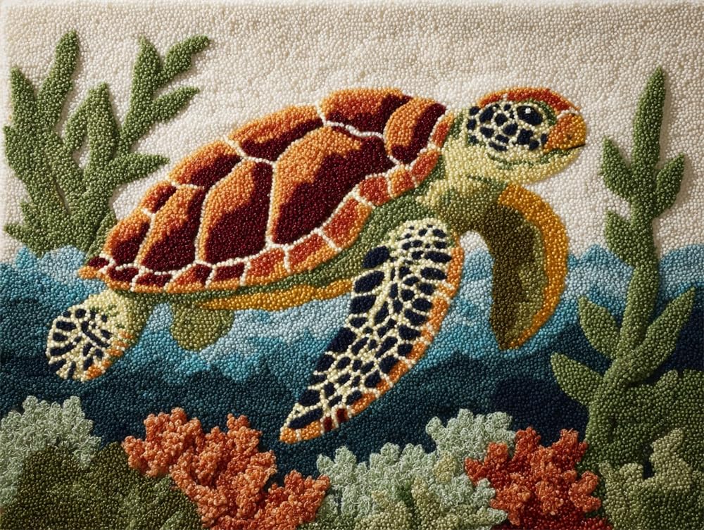 FWRTYCB Yarn Rug Hooking Kits Sea Turtle 20X15Inch Carpet Making Kit