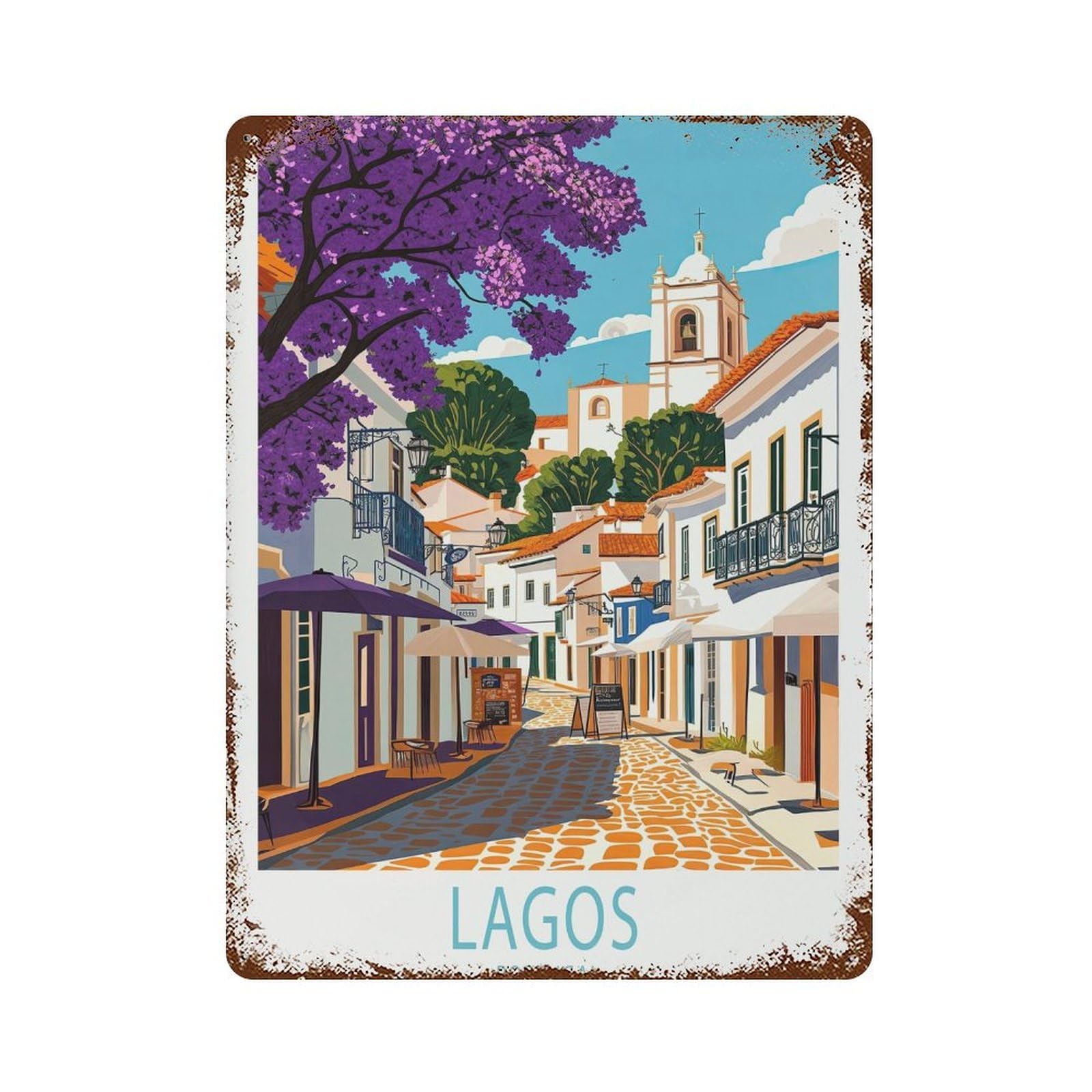xiaoxiaoshen Lagos Portugal Custom Travel Algarve Personalised Gifts, Home Decor Wall Decor Art Metal Tin Poster Modern Home Decor Art Home Bar Shop Decorations Vintage Sign 40x30cm