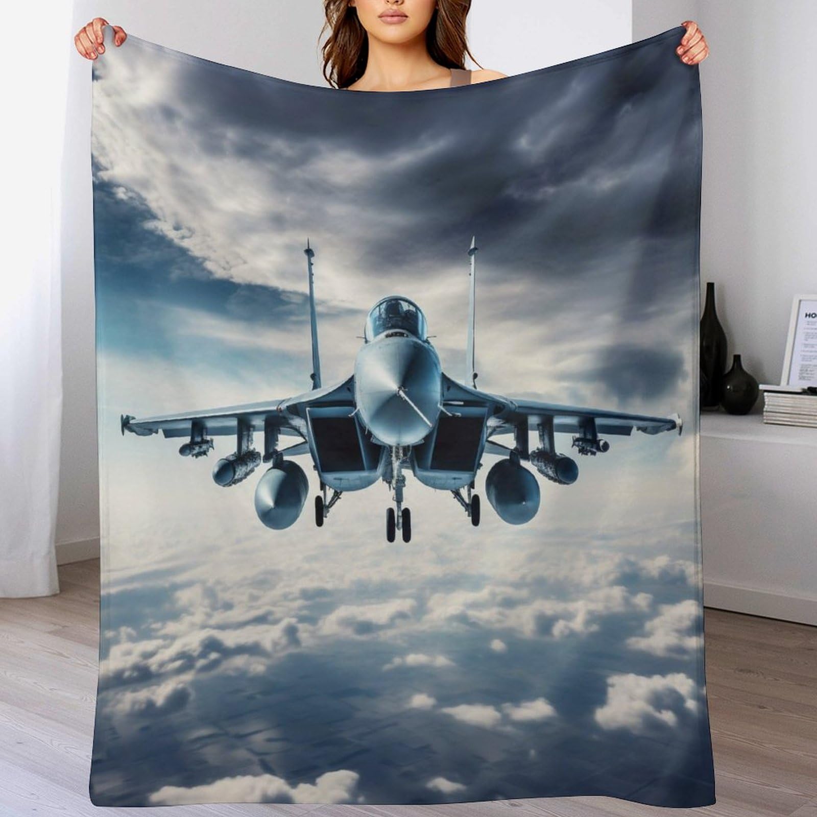 Couverture avion de chasse en flannel douce pour lit et canapé