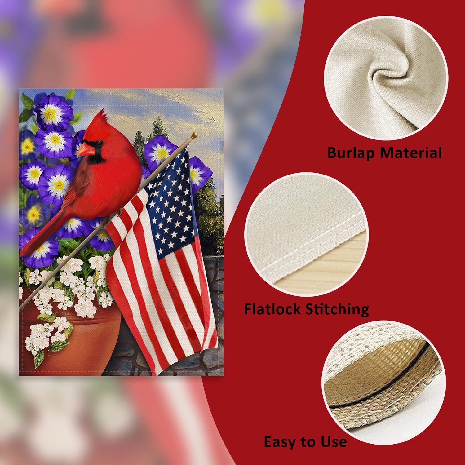 Patriotic American House Flag, USA Memorial Day Garden Yard Red Bird Dogwood America Outside Decoration, Double Sided 28x40